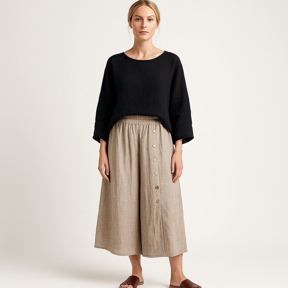 Meo Meli wide leg linen pants cropped elastic waist Italy size 4/6